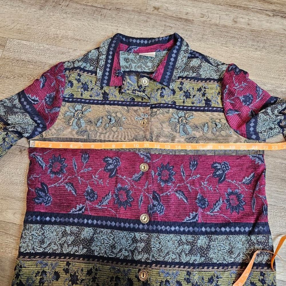Tapestry Jacket Jacquard Floral Red Blue Tan Multicolor Textured Boxy - Picture 2 of 12